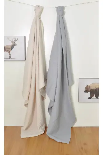 2’li Set Müslin Bebek Örtüsü | 100x100 Cm | %100 Pamuk | Gri & Bej | Hassas Ciltler Için - Açık Bej-Gri - 4