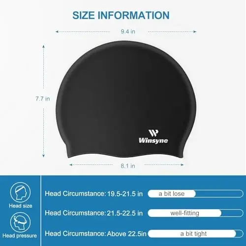 2 Pack Silicone Swim Cap for Men Women, Unisex Adult Swimming Caps for Short/Long Hair to Keep Hair Dry, Waterproof Bathing Caps for Swimming with Ear Plugs & Nose Clip Set - 3