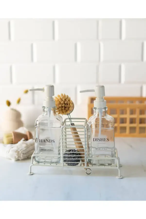 2Li Standlı Krem Sabunluk Seti (Hands, Dishes) - 1