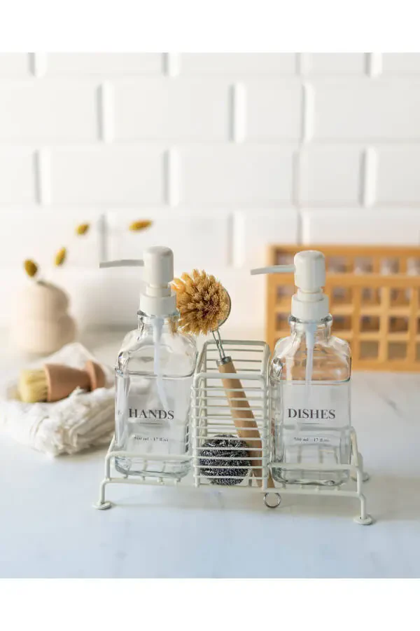 2Li Standlı Krem Sabunluk Seti (Hands, Dishes) - 3