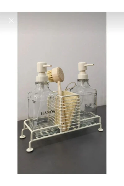 2Li Standlı Krem Sabunluk Seti (Hands, Dishes) - 5