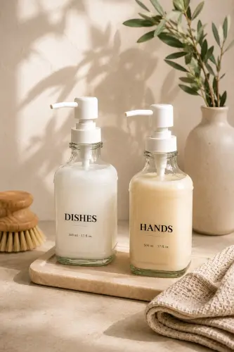 2Li Standlı Krem Sabunluk Seti (Hands, Dishes) - KAIHOME (1)