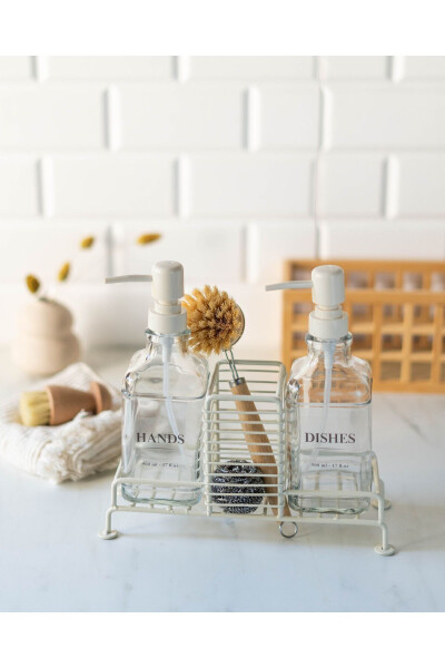 2li Standli Krem Sovunluk Seti (Hands, Dishes) - 3