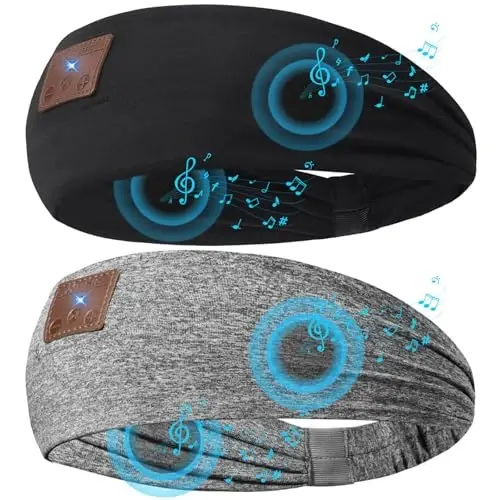 2-Pack Sleeping Headphones Wireless Bluetooth 5.4, Headband Headphones with Ultra-Thin Speakers, Bluetooth Headband for Side Sleepers, Running, Workout, Insomniac, Travel, Meditation（Black&Grey） - 2-PACK