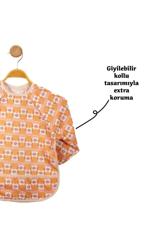 2'Li Uzun Kollu Giyilebilir Arı Desen Sıvı Geçirmez Aktivite ve Mama Önlüğü 6-24 AY - 2