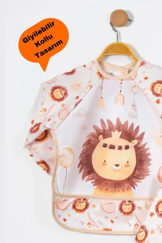 Sıvı Geçirmez Bebek Önlüğü Seti (2'Lİ) | 6-24 Ay | Giyilebilir Uzun Kollu Aslan Desen Mama Önlüğü - 2
