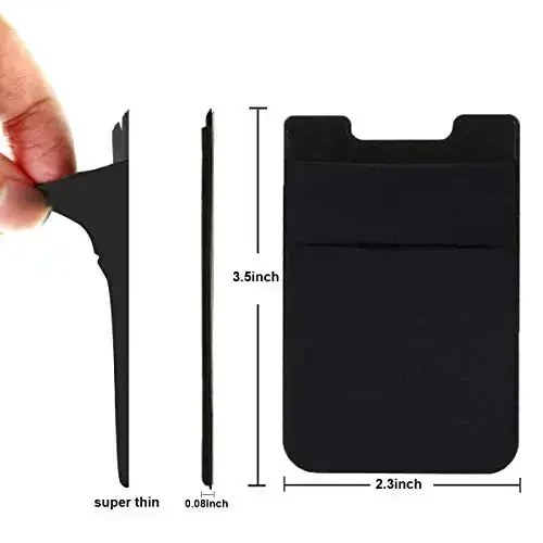 2Pack Adhesive Phone Pocket,Cell Phone Stick On Card Wallet Sleeve,Credit Cards/ID Card Holder(Double Secure) with Sticker for Back of iPhone,Android and All Smartphones-Black&Navy Blue - 4