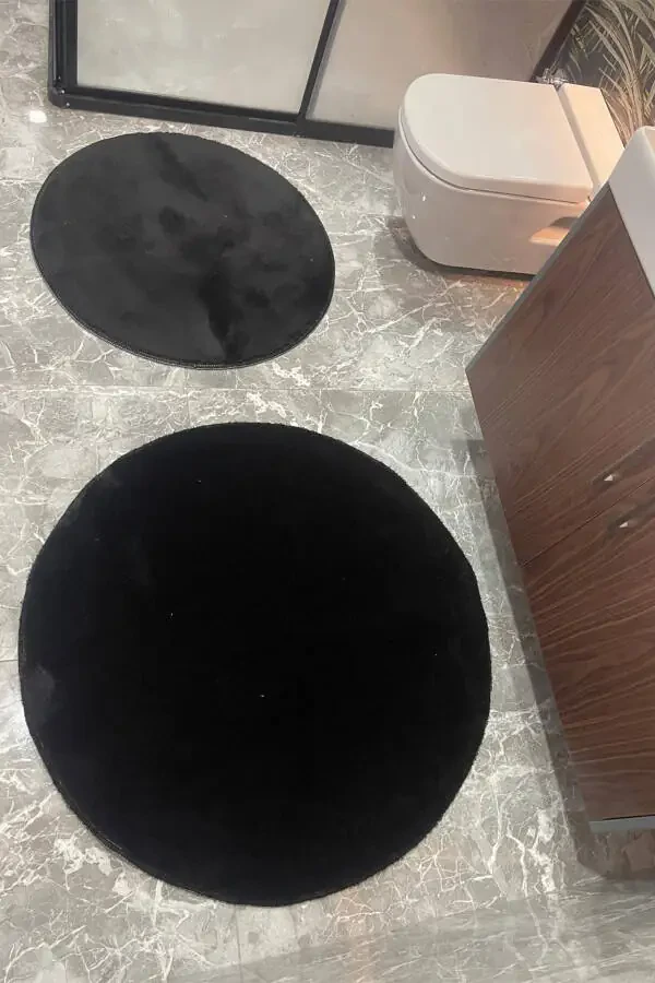 2Lİ YUVARLAK BANYO PASPASI KLOZET SETİ TAKIMI 80X80 VE 100X100-SİYAH - 3