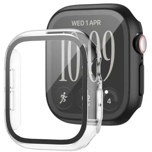 2Pack Case with Screen Protector for Apple Watch Series 12 46mm,Black+Clear | JZK Full Hard PC Cover with Tempered Glass for Apple Watch 12(2026),HD,Slim Guard Bumper,Protective Case for iWatch 12 46mm - 1