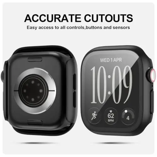 2Pack Case with Screen Protector for Apple Watch Series 12 46mm,Black+Clear | JZK Full Hard PC Cover with Tempered Glass for Apple Watch 12(2026),HD,Slim Guard Bumper,Protective Case for iWatch 12 46mm - 3