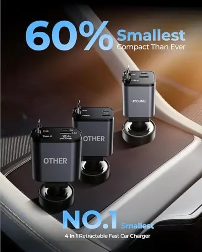 2Pack iPhone Car Charger Retractable Fast Phone Chargers, 4 in 1 Car Charger Cigarette Lighter Adapter with 2 Cables 30 Inch and 2 USB Ports, for iPhone 17/16/15/14/13/Pro, Gifts for Women Men - 2