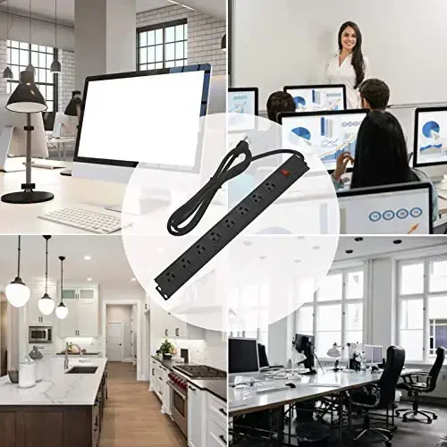 2Pack Metal 8 Outlet Mountable Power Strip, Wall Mount Outlet Heavy Duty, Wide Spaced Commercial Shop Power Strip with Switch, 10 FT SJT 14AWG Power Cord. - 5