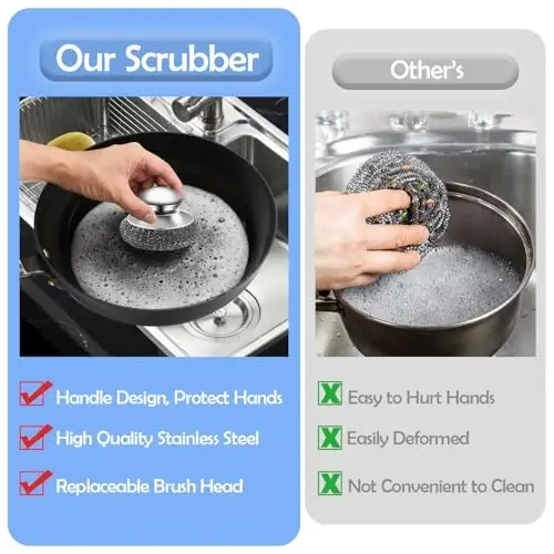 2Pack нержавеющая стальная шерсть с ручкой, щетки для чистки и мытья посуды, инструменты для чистки банок, плит, раковин - 6