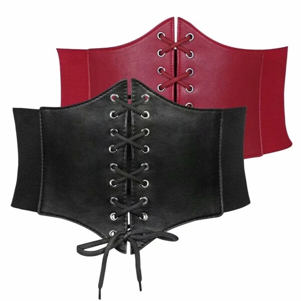 2PACKS JASGOOD Corset Belts for Women Wide Lace-up Leather Waist Belt for Dresses - JASGOOD