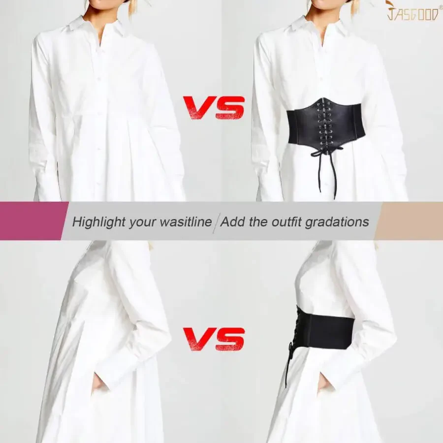 2PACKS JASGOOD Corset Belts for Women Wide Lace-up Leather Waist Belt for Dresses - 7