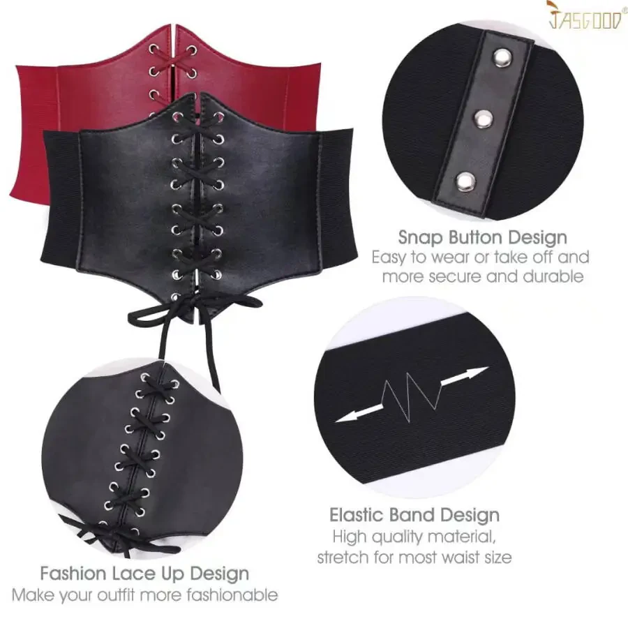 2PACKS JASGOOD Corset Belts for Women Wide Lace-up Leather Waist Belt for Dresses - 10