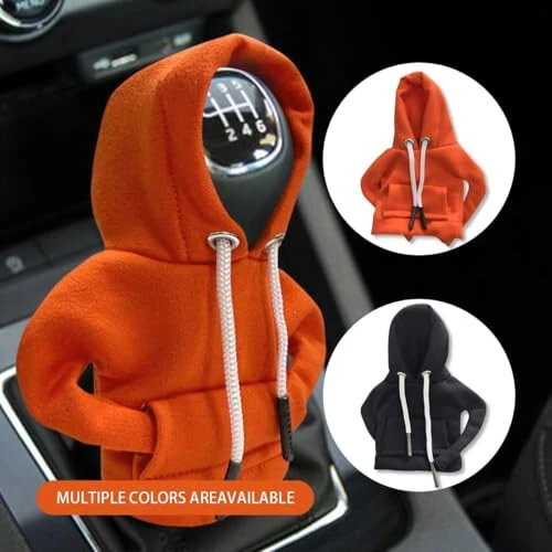 2PCS Car Gear Shift Cover, Winter Warm Fashionable Hoodie Car Shift Knob, Auto Decor Interior Accessories Shift Knob for Car, SUV, Truck (Black&Orange) - 4