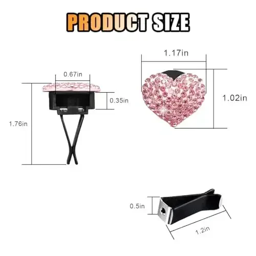 2PCS Crystal Diamond Air Vent Clip, Heart-Shaped Bling Charms Crystal Car Freshening Diffuser, Bling Interior Decorative Accessories for Women (Heart-Shaped Pink) - 2