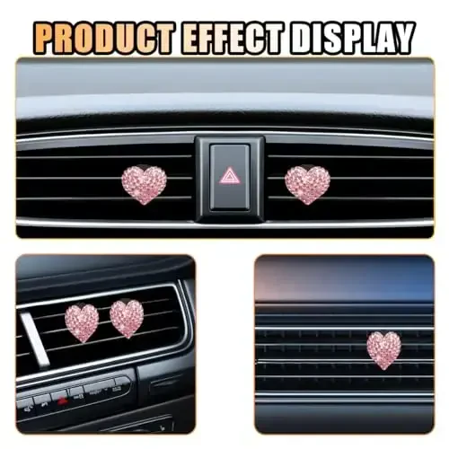 2PCS Crystal Diamond Air Vent Clip, Heart-Shaped Bling Charms Crystal Car Freshening Diffuser, Bling Interior Decorative Accessories for Women (Heart-Shaped Pink) - 4
