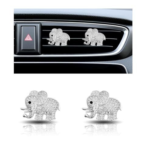 2PCS Crystal Diamond Car Air Vent Clip, Elephant Bling Charms Crystal Car Air Vent Clip Car Freshening Diffuser, Bling Car Interior Decorative Accessories for Women Girls - 1