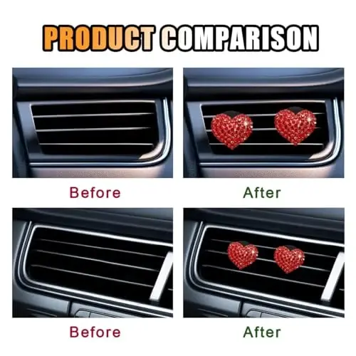 2PCS Crystal Diamond Car Air Vent Clip, Heart-Shaped Bling Charms Crystal Car Air Vent Clip Car Freshening Diffuser, Bling Car Interior Decorative Accessories for Women (Heart-Shaped Red) - 3