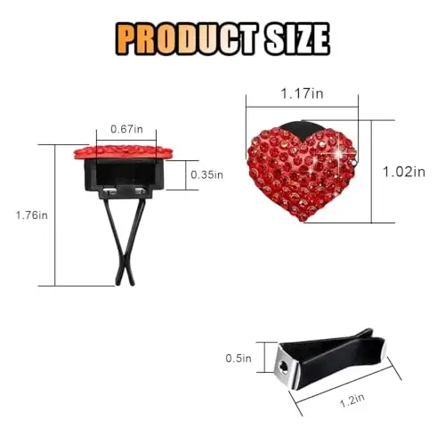 2PCS Crystal Diamond Car Air Vent Clip, Heart-Shaped Bling Charms Crystal Car Air Vent Clip Car Freshening Diffuser, Bling Car Interior Decorative Accessories for Women (Heart-Shaped Red) - 2