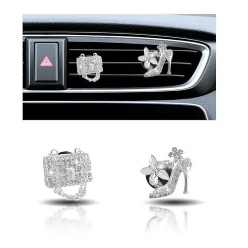 2PCS Crystal Diamond Car Air Vent Clip, Heels & Bag Bling Charms, Bling Car Interior Decorative Accessories for Women Girls 