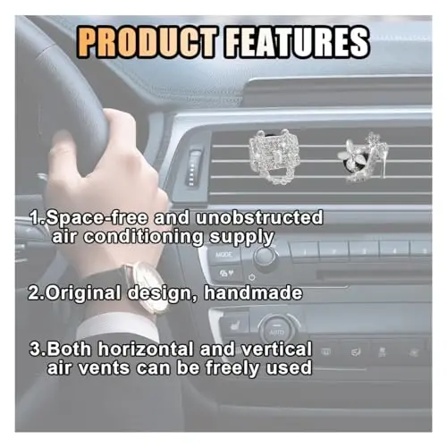 2PCS Crystal Diamond Car Air Vent Clip, Heels & Bag Bling Charms, Bling Car Interior Decorative Accessories for Women Girls - 5