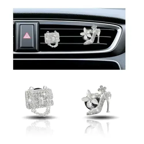 2PCS Crystal Diamond Car Air Vent Clip, Heels & Bag Bling Charms, Bling Car Interior Decorative Accessories for Women Girls - JOYCOURT