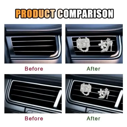 2PCS Crystal Diamond Car Air Vent Clip, Heels & Bag Bling Charms, Bling Car Interior Decorative Accessories for Women Girls - 3