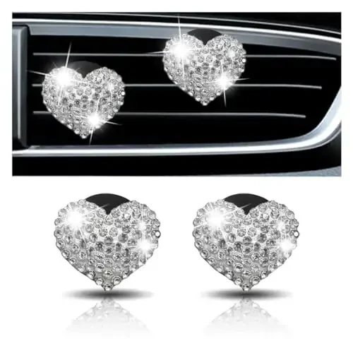 2PCS Crystal Diamond Car Vent Clip, Heart-Shaped Bling Charms Crystal Air Vent Clip, Bling Car Interior Decorative Accessories for Women (Heart-Shaped White) - 1