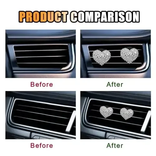2PCS Crystal Diamond Car Vent Clip, Heart-Shaped Bling Charms Crystal Air Vent Clip, Bling Car Interior Decorative Accessories for Women (Heart-Shaped White) - 3