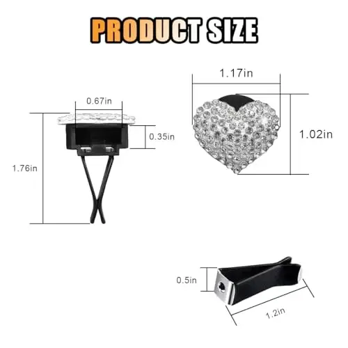 2PCS Crystal Diamond Car Vent Clip, Heart-Shaped Bling Charms Crystal Air Vent Clip, Bling Car Interior Decorative Accessories for Women (Heart-Shaped White) - 2