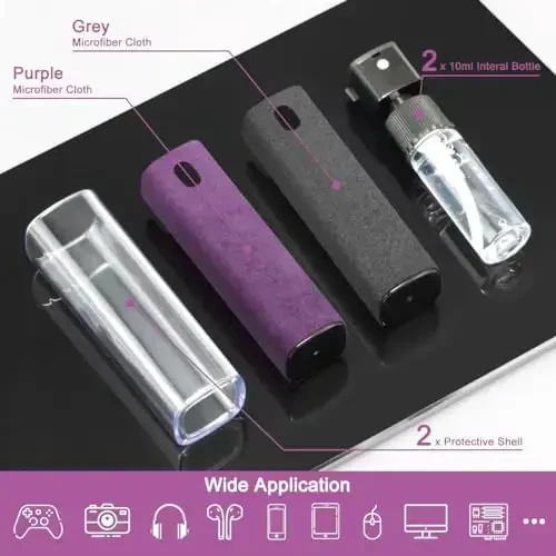 2Pcs Laptop Screen Monitor Cleaner Spray, walrfid Portable Phone Touchscreen and Car Screen Cleaning Kit for Cell Phones, Tablet, PC, Computer, iPhone, iPad, MacBook Pro - Grey and Purple - WALRFID (1)
