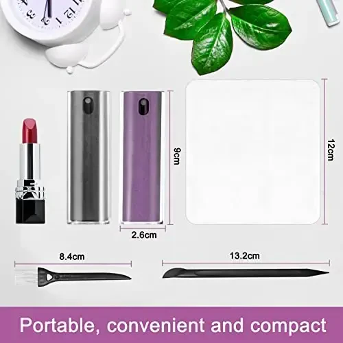 2Pcs Laptop Screen Monitor Cleaner Spray, walrfid Portable Phone Touchscreen and Car Screen Cleaning Kit for Cell Phones, Tablet, PC, Computer, iPhone, iPad, MacBook Pro - Grey and Purple - 6