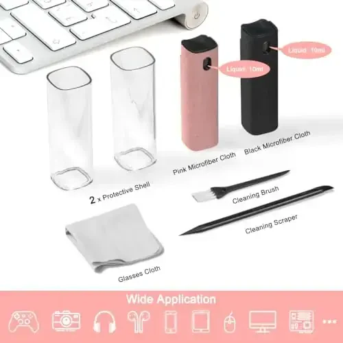 2Pcs Screen Cleaner Spray and Wipe for Laptop Monitor and Car Screens, Phone Touchscreen Mist Cleaning Kit for Cellphone, Tablet, PC, Computer, LCD, Eyeglass, iPhone, iPad, Mac Pro - Black and Pink - 2