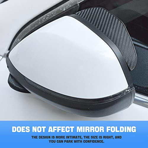 2PCS Smoke Visor Guards for Car Side Mirrors - Waterproof Carbon Fiber Auto Rain Eyebrows for Cars, Trucks and SUVs - Universal Fit (Black) - 3