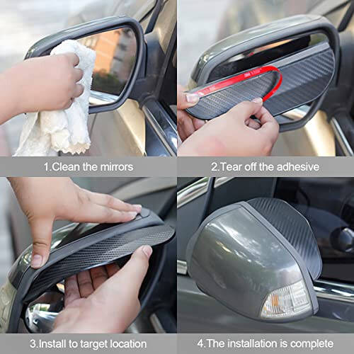 2PCS Smoke Visor Guards for Car Side Mirrors - Waterproof Carbon Fiber Auto Rain Eyebrows for Cars, Trucks and SUVs - Universal Fit (Black) - 4