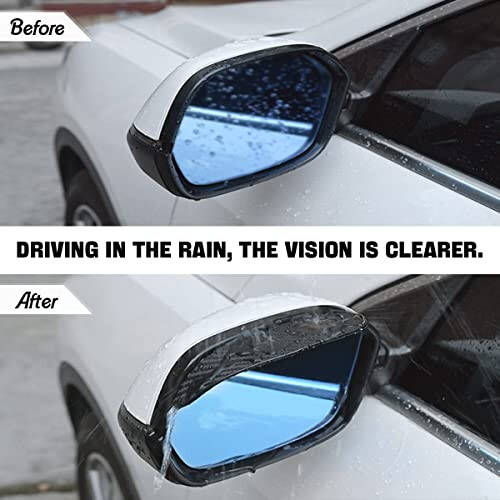 2PCS Smoke Visor Guards for Car Side Mirrors - Waterproof Carbon Fiber Auto Rain Eyebrows for Cars, Trucks and SUVs - Universal Fit (Black) - 5