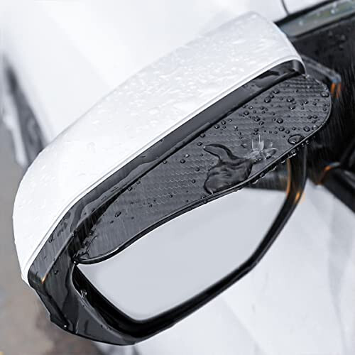 2PCS Smoke Visor Guards for Car Side Mirrors - Waterproof Carbon Fiber Auto Rain Eyebrows for Cars, Trucks and SUVs - Universal Fit (Black) - 6
