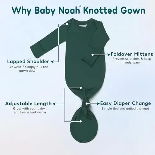 2PK Ultra Soft Knotted Newborn Sleep Gown for Baby Girls Boy- Coming Home Hospital Outfit with Hat, Bow, Clip & Drool Bib Set - 6