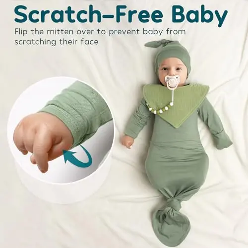 2PK Ultra Soft Tug'ilgan chaqaloqlar uchun tugunli uyqu ko'ylagi, qizlar uchun - uyga kelish kasalxonasi shapkasi, kamon, klip va so'lak bezi to'plami bilan jihozlangan. - 4