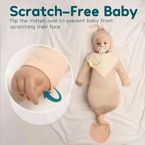 2PK Ultra Soft Tug'ilgan chaqaloqlar uchun tugunli uyqu libosi - Qizlar uchun bolalar uchun kasalxonadan uyga kelish uchun shlyapa, kamon, qisqich va so'lak oldidan iborat to'plam - 4