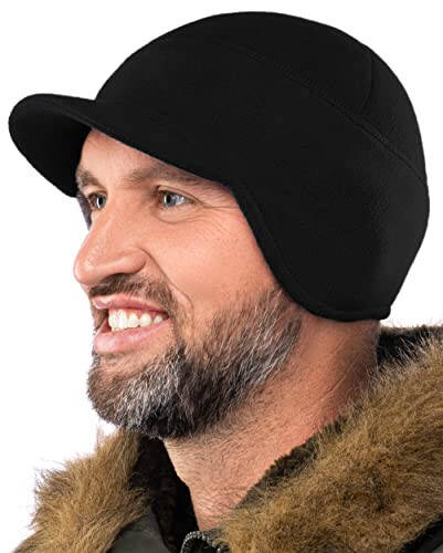 2SBR 2SABERS Fleece Winter Beanie with Visor - Men Women - Earflap Brim Skull Watch Cap Hat - 1