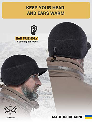 2SBR 2SABERS Fleece Winter Beanie with Visor - Men Women - Earflap Brim Skull Watch Cap Hat - 4