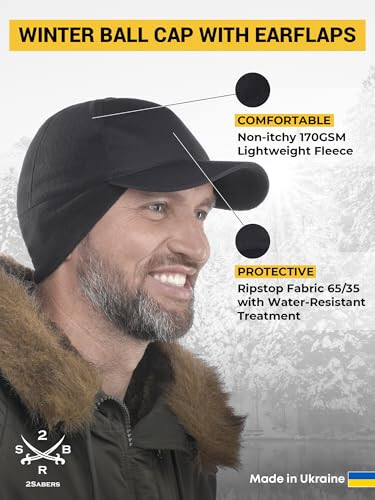 2SBR 2SABERS Men Winter Hat with Earflaps and Visor - Warm Trucker Baseball Cap Hat - 2