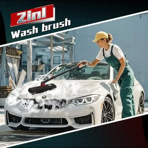 2In1 Brush And Duster For Car Exterior,Chenille Car Wash Brush Mop*1PC,Wax Cotton Car Duster Mop*1PC Remove Dust,Freely Switch A Retractable Black Steel Pole,Car Cleaning Supplies For Truck Rv Boat - 3