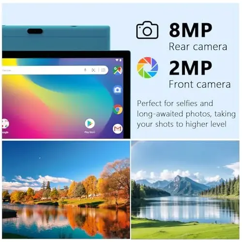 2 in 1 Tablet 10 Inch Android 14 OS Tableta, Tablets with Keyboard, Mouse, Case, Stylus, 64GB ROM+8GB RAM, 2MP+8MP Dual Camera, Quad Core Processor, 6000mAh Battery, 10.1 in FHD Tab Navy. - 7