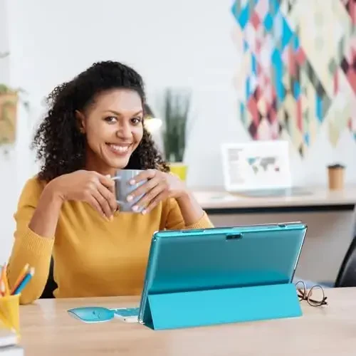 2 in 1 Tablet 10 Inch Android 14 OS Tableta, Tablets with Keyboard, Mouse, Case, Stylus, 64GB ROM+8GB RAM, 2MP+8MP Dual Camera, Quad Core Processor, 6000mAh Battery, 10.1 in FHD Tab Navy. - 3