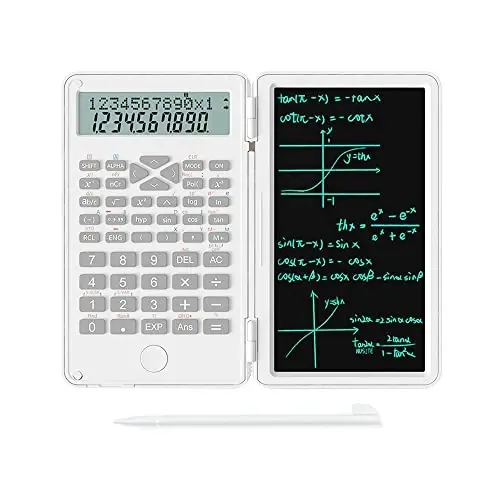 2'si 1 Arada Yazı Tabletiyle Bilimsel Hesap Makinesi, Masaüstü Cep LCD Bilimsel Hesap Makinesi Not Defteri Profesyonel Finansal Hesap Makinesi Ev Okul Ofis İş için(Beyaz) 